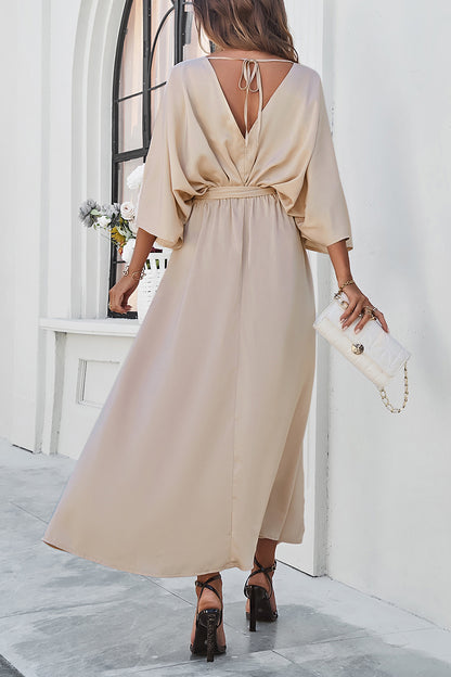 Devine Slit Tied V-Neck Three-Quarter Sleeve Dress