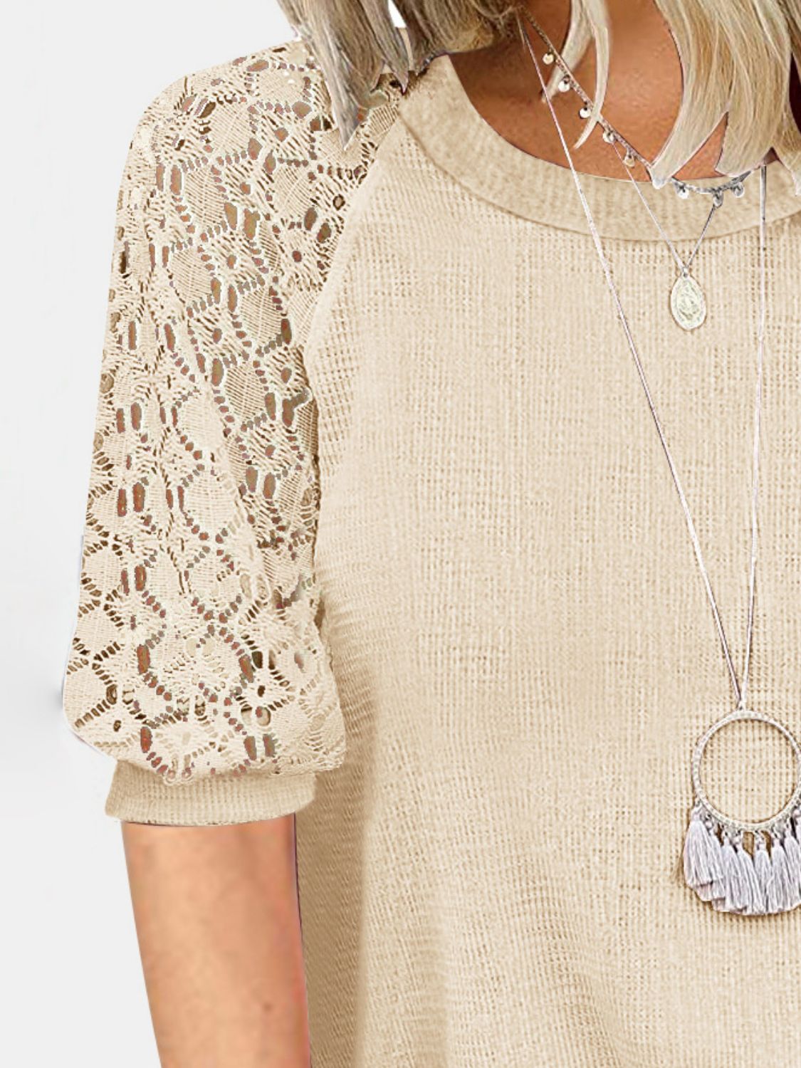 Lace Detail Round Neck Half Sleeve T-Shirt