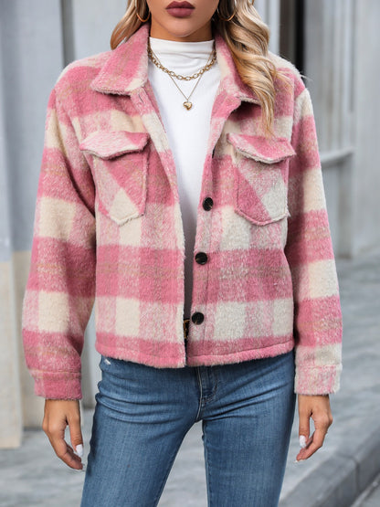 Plaid Button Up Dropped Shoulder Jacket