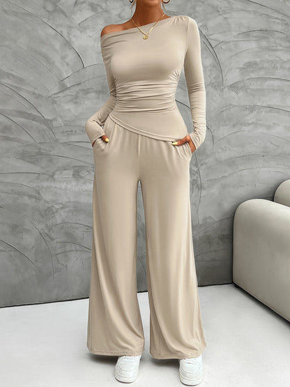 Devine Long Sleeve Top and Wide Leg Pants Set