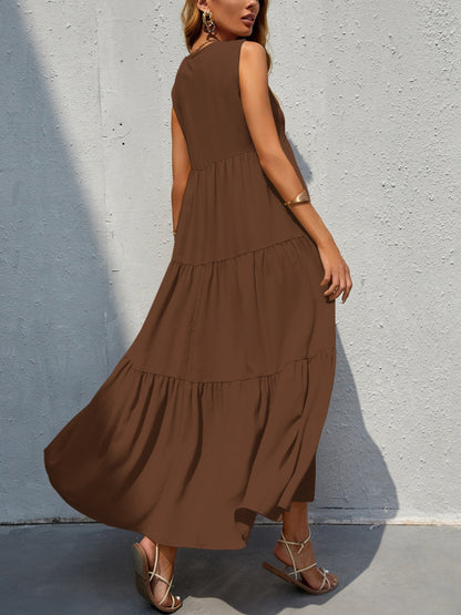 Tiered V-Neck Sleeveless Dress