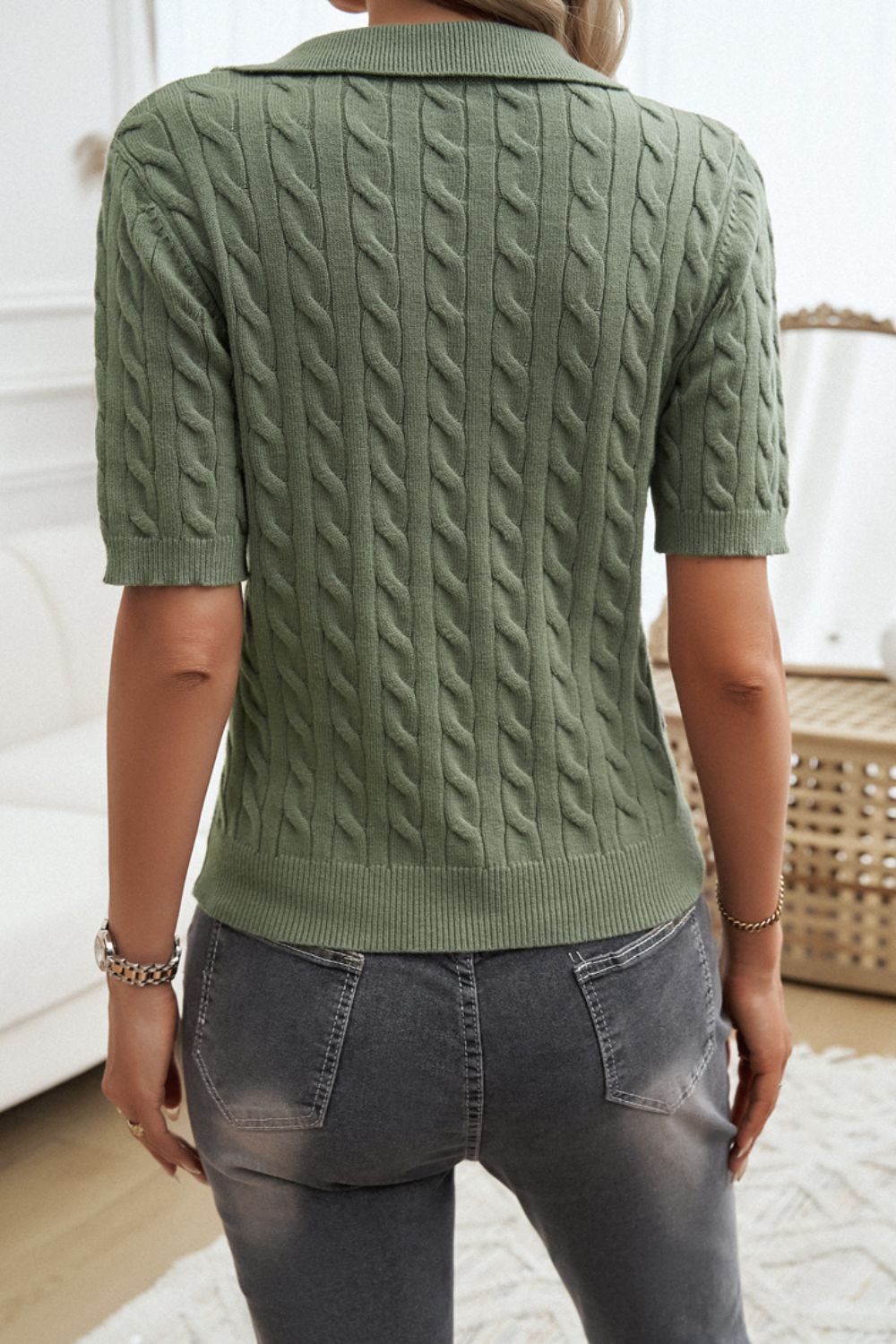 Cable-Knit Short Sleeve Sweater