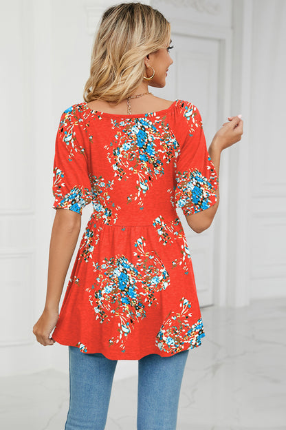 Floral V-Neck Babydoll Blouse