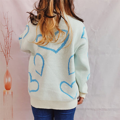 Heart Pattern Long Sleeve Sweater