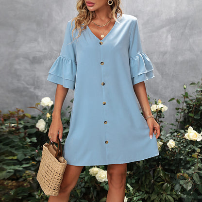 V-Neck Half Sleeve Mini Dress