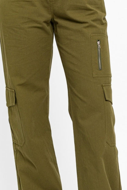 Le Lis High Waisted Wide Leg Cargo Pants with Pockets