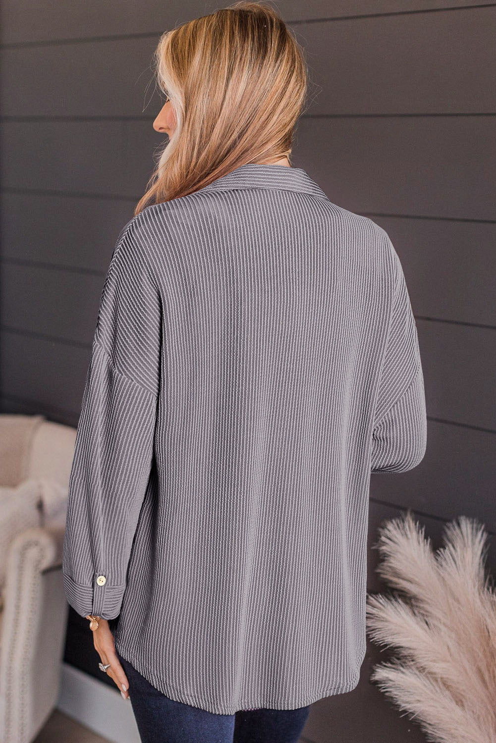 Striped Collared Neck Long Sleeve Shirt