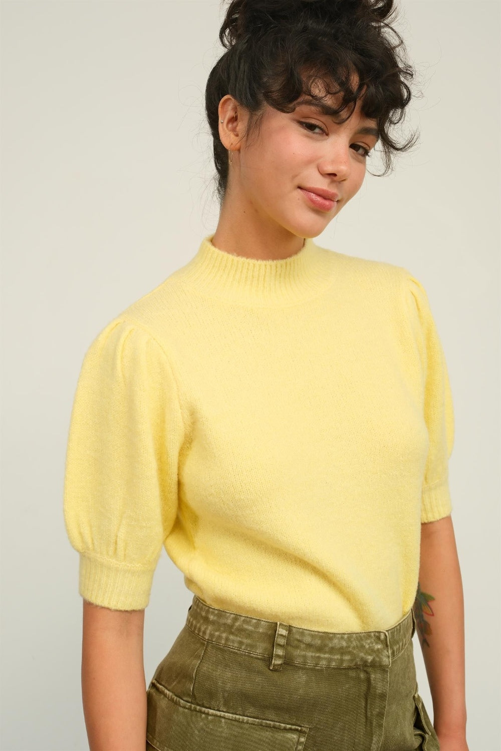 HYFVE Mock Neck Puff Sleeve Sweater