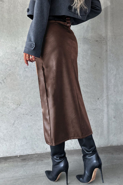 Slit Midi Skirt with Pockets