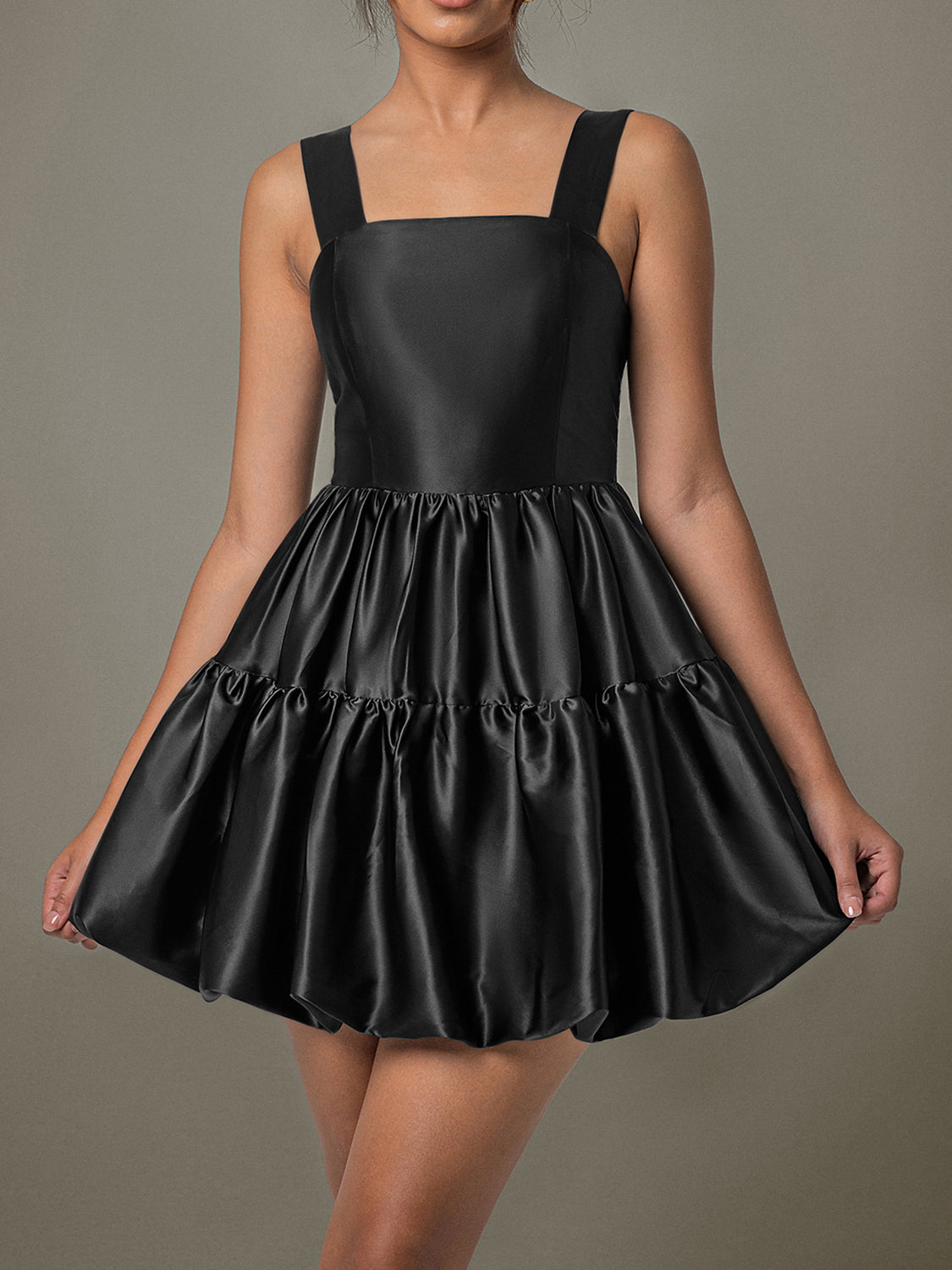 Ruched Square Neck Wide Strap Mini Dress