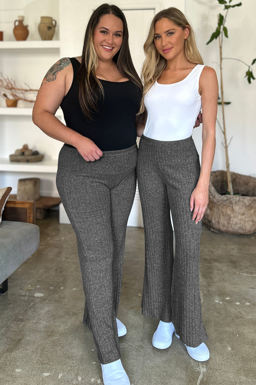 FAM-FAM Ribbed High Waist Flare Pants