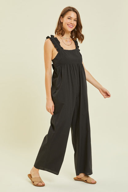 HEYSON Full Size Ruffled Strap Back Tie Wide Leg Jumpsuit