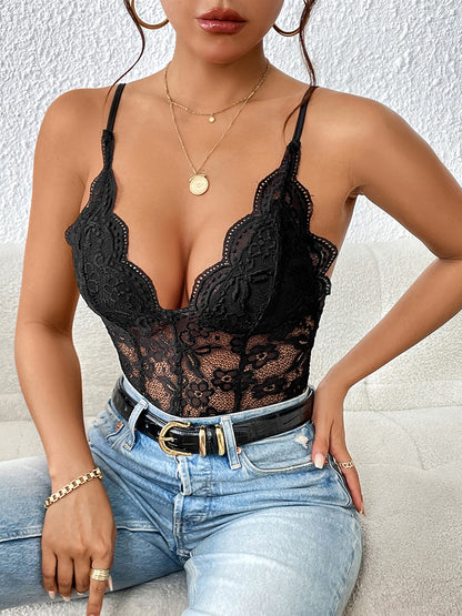 Lace V-Neck Spaghetti Strap Bodysuit