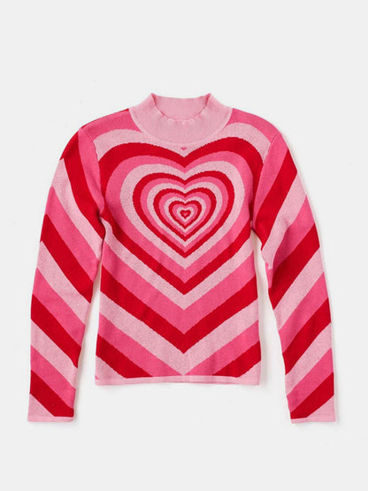 Heart Mock Neck Long Sleeve Sweater