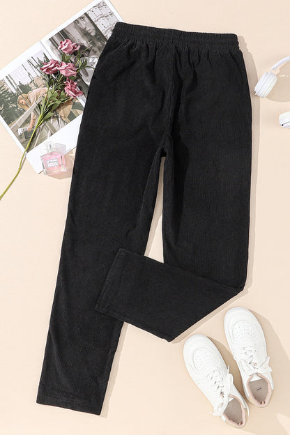 Drawstring Straight Pants with Pockets