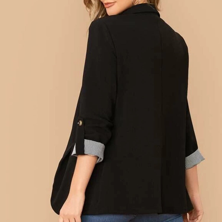 Lapel Collar Roll-Tab Sleeve Blazer