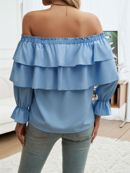 Off-Shoulder Flounce Sleeve Blouse