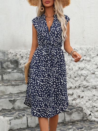 Slit Printed Cap Sleeve Dress