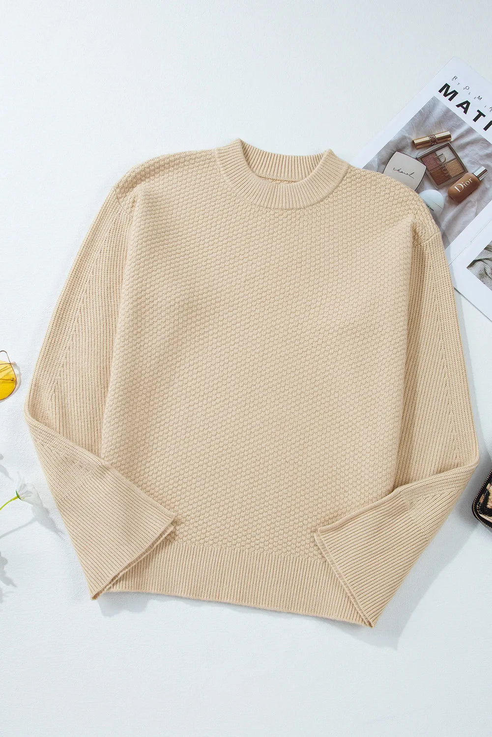 Textured Round Neck Long Sleeve Sweater