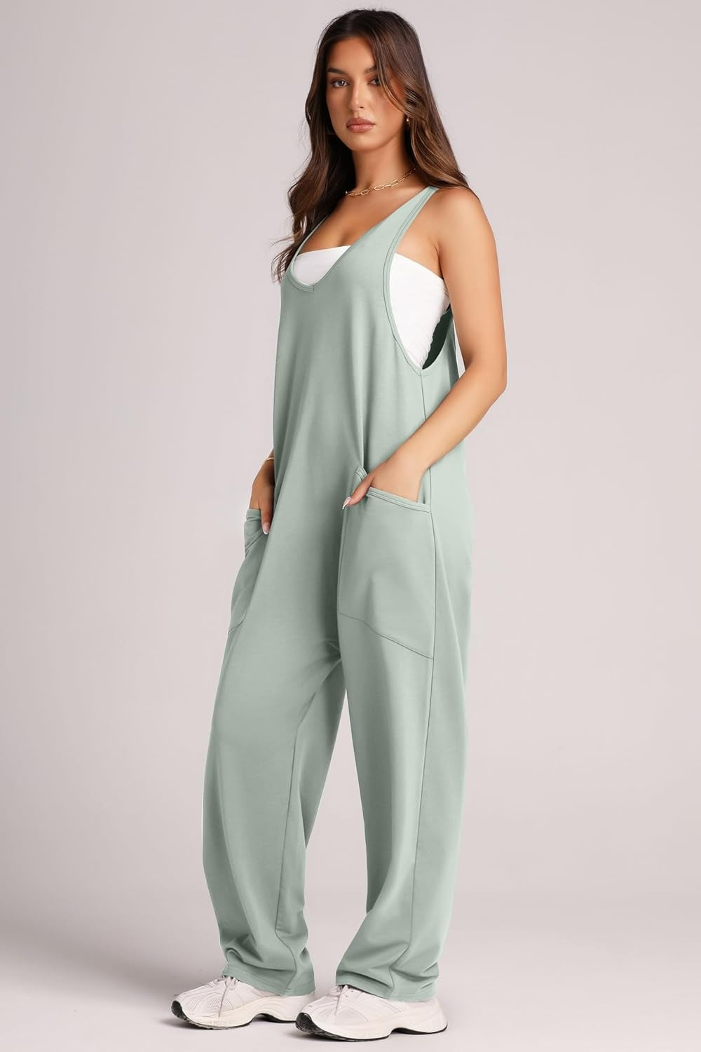 Wide Strap Jumpsuit with Pockets