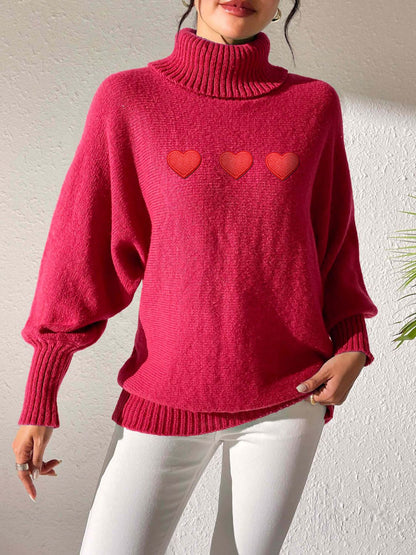 Heart Turtleneck Long Sleeve Sweater