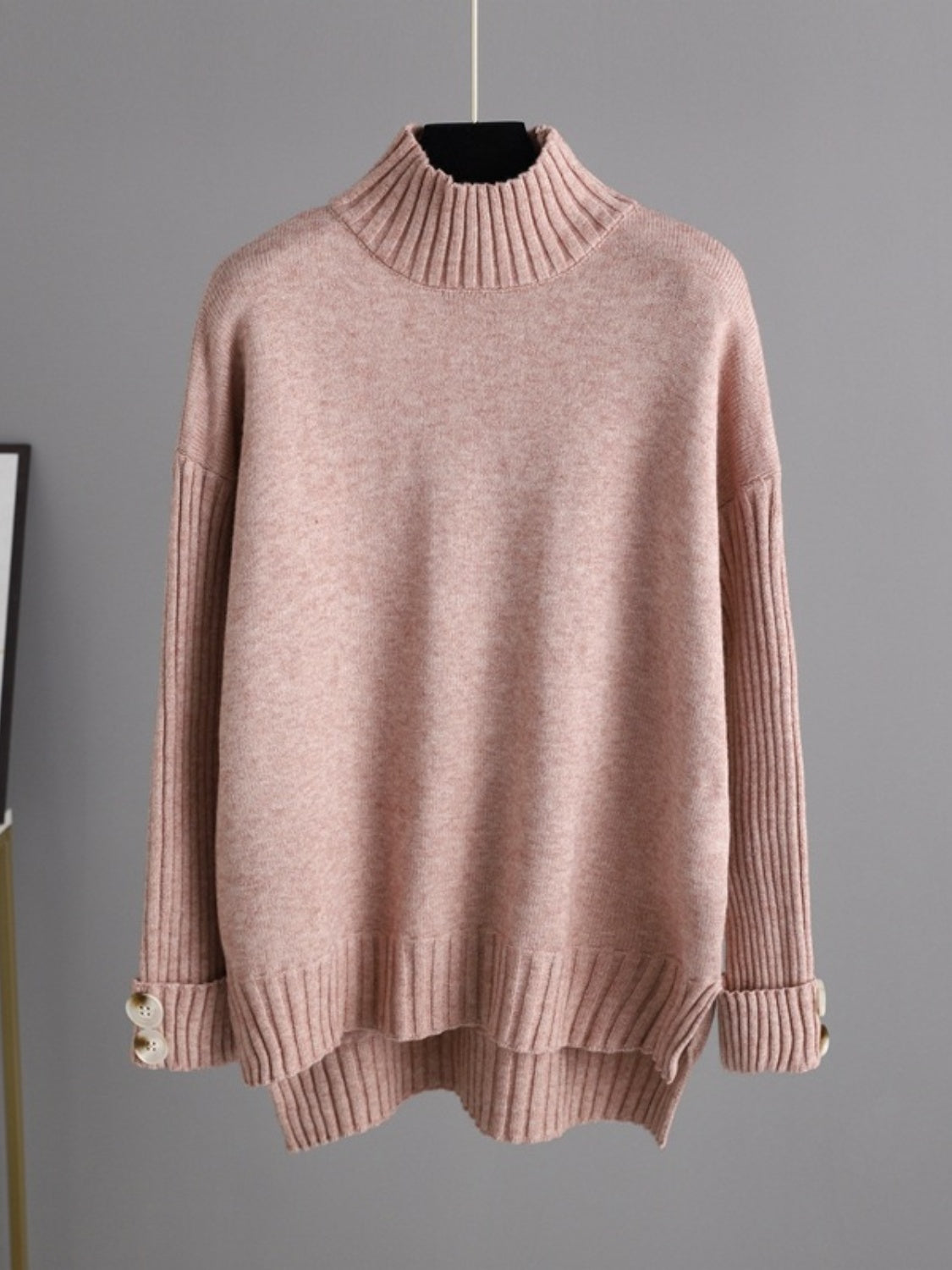 Basic Bae High- Low Turtleneck Long Sleeve Top and Pants Sweater Set