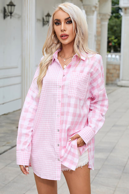 Pocketed Plaid Dropped Shoulder Shirt