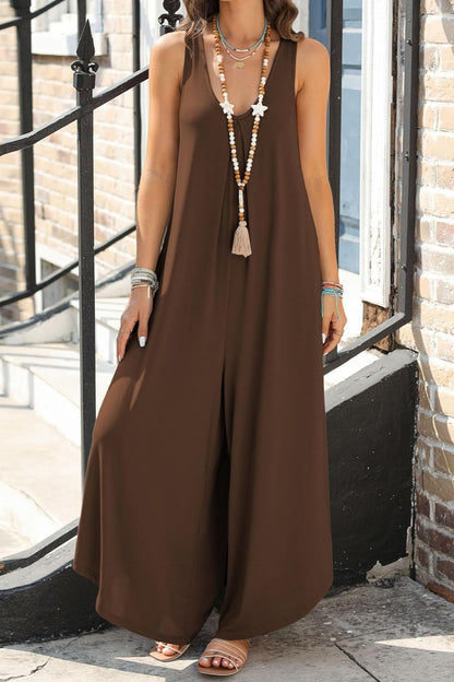 Pocketed Scoop Neck Wide Leg Jumpsuit