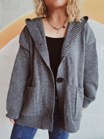 Dropped Shoulder Long Sleeve Hooded Cardigan