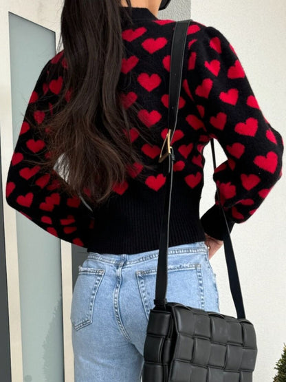 Valentine’s Day Heart V-Neck Cropped Cardigan