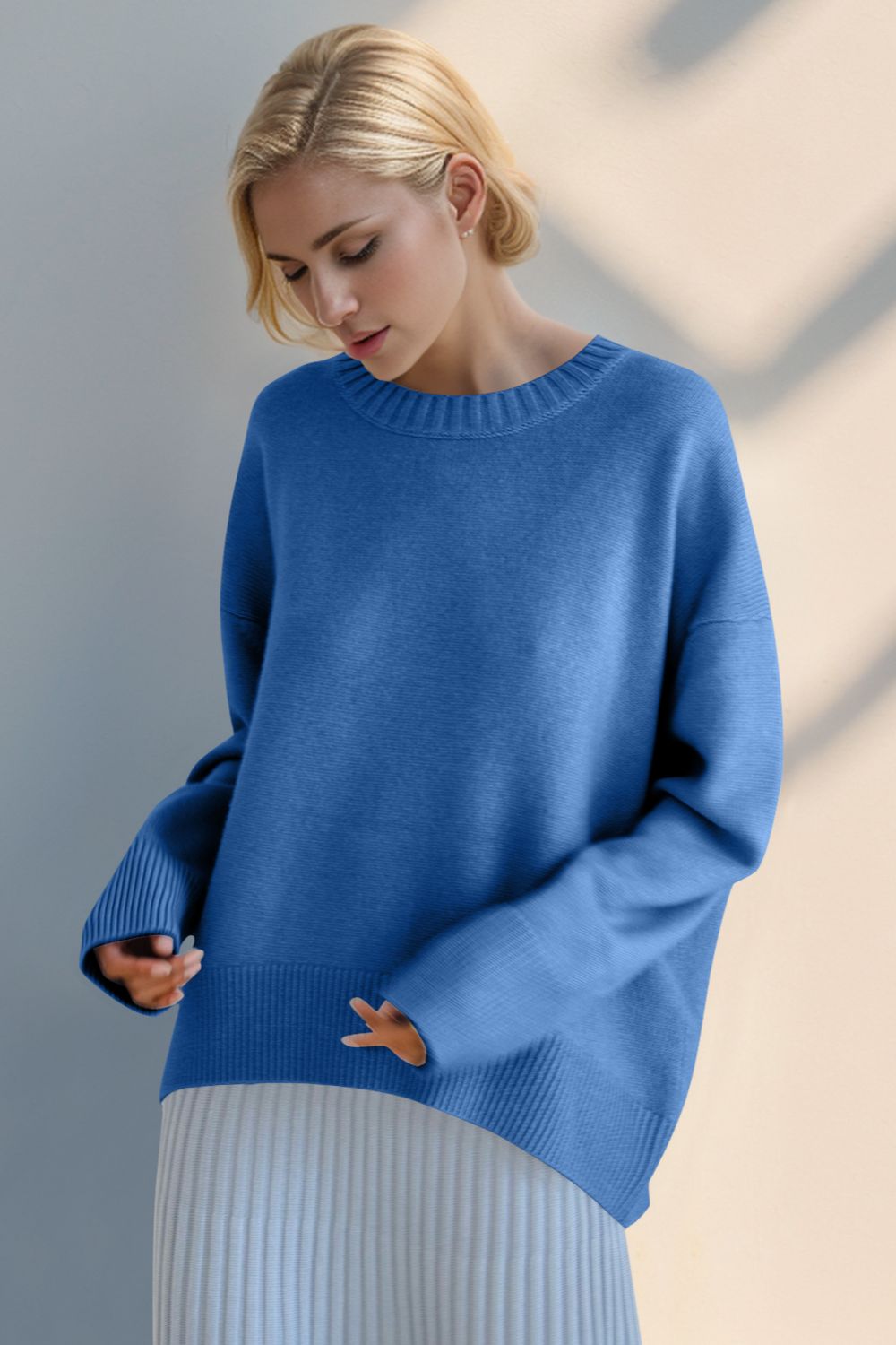 Basic Bae Round Neck Dropped Shoulder Sweater