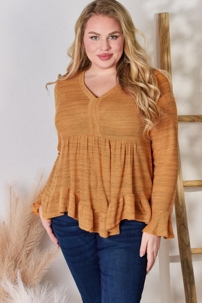 Hailey & Co Full Size V-Neck Flounce Sleeve Blouse