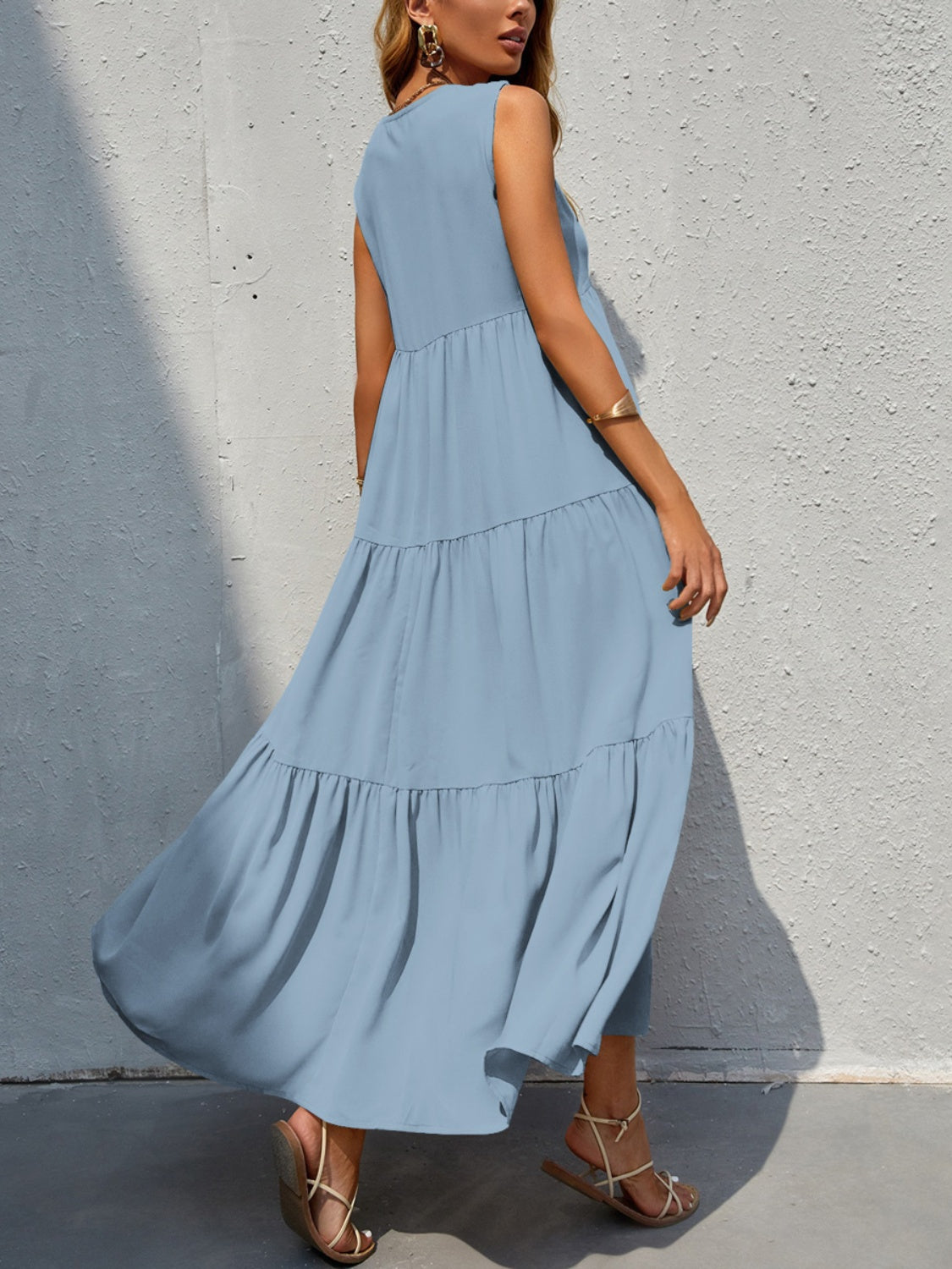 Tiered V-Neck Sleeveless Dress