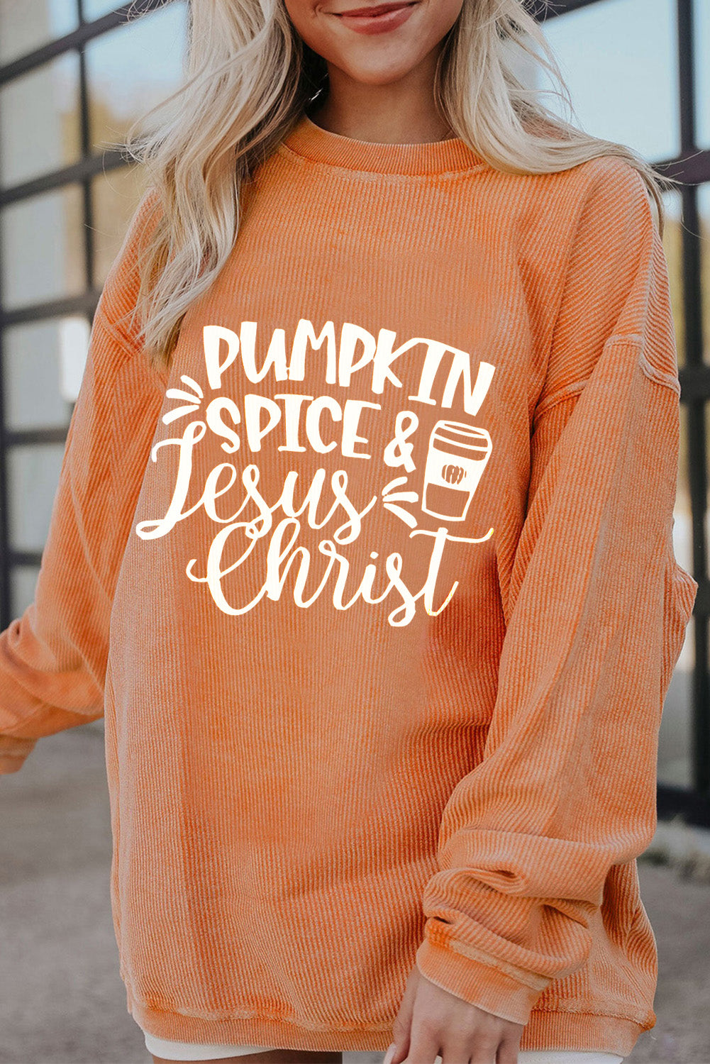 Letter Graphic Round Neck Long Sleeve Oversize Sweatshirt