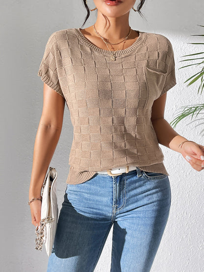 Round Neck Short Sleeve Knit Top