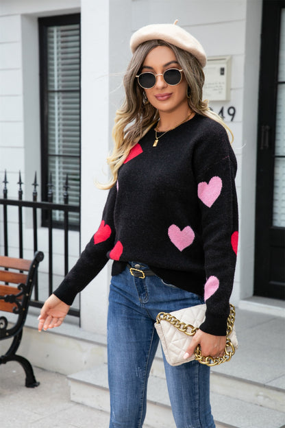 Angel Wings Heart Round Neck Droppped Shoulder Sweater