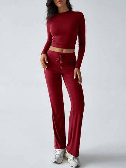 Devine Round Neck Long Sleeve Top and Drawstring Pants Set