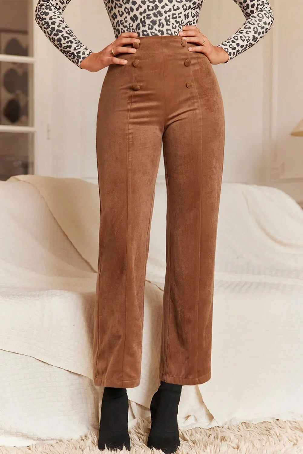 Decorative Button Straight Leg Pants