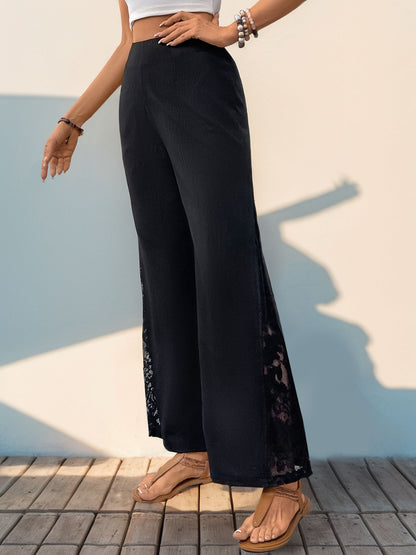 Perfee Lace Detail Wide Leg Pants