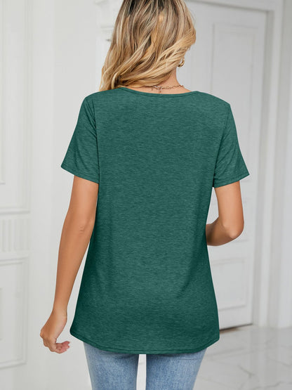 Ruched V-Neck Short Sleeve T-Shirt