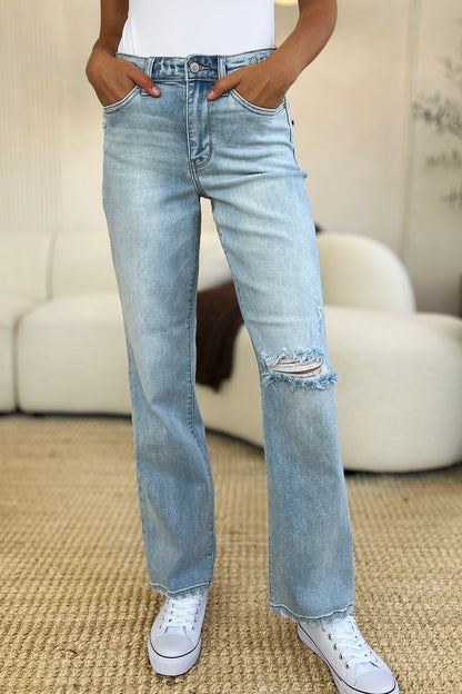 Judy Blue Full Size High Waist Distressed Straight Jeans