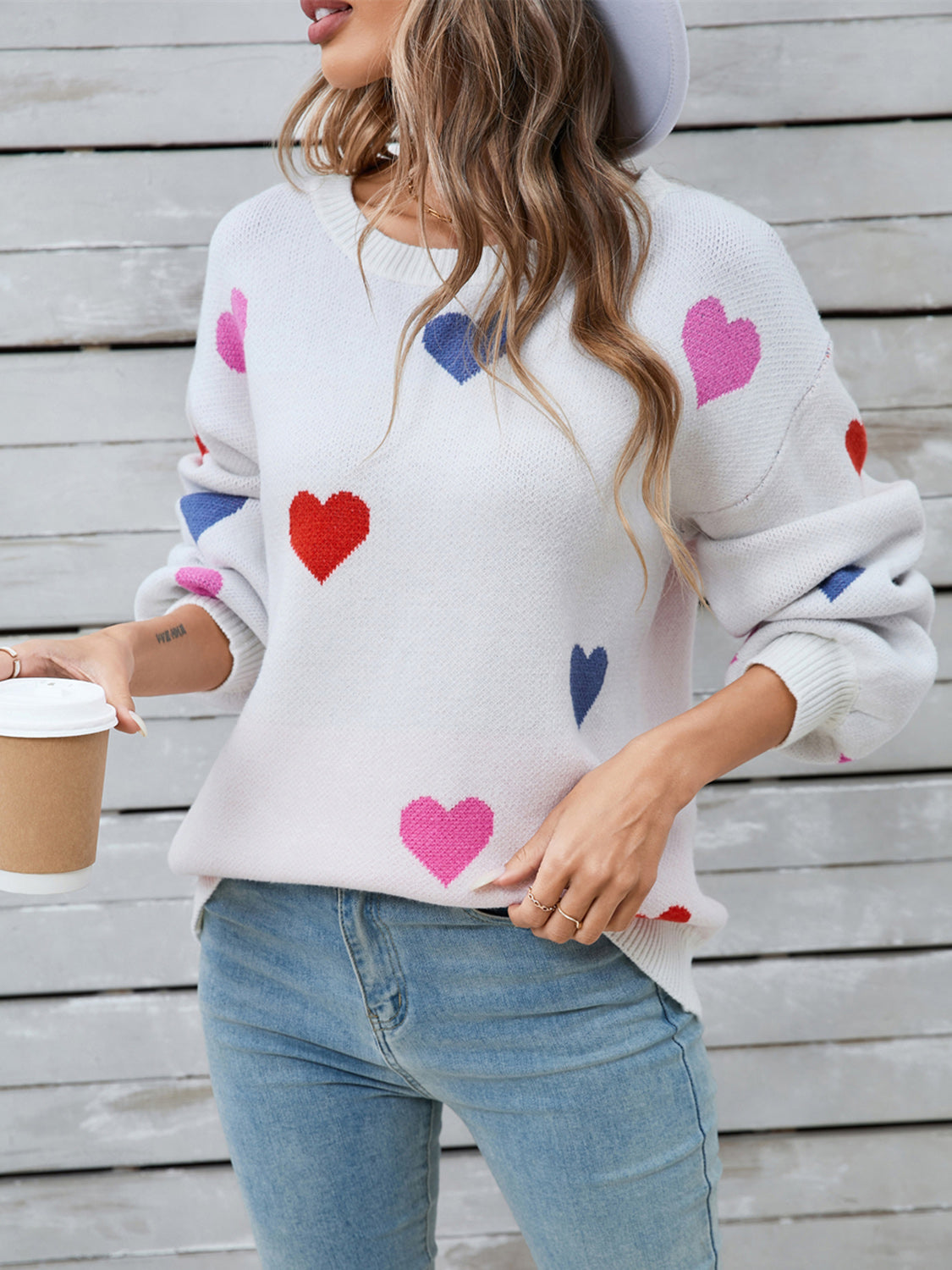 Angel Wings Heart Round Neck Long Sleeve Sweater