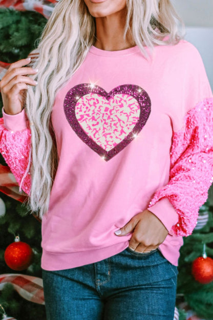 Valentine’s Day Sequin Heart Long Sleeve Sweatshirt