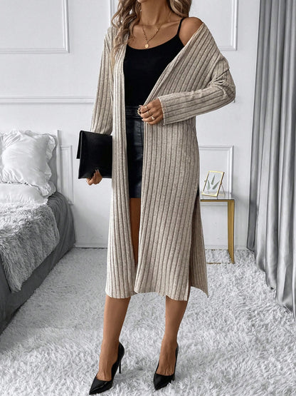 Side Slit Ribbed Open Front Cardigan