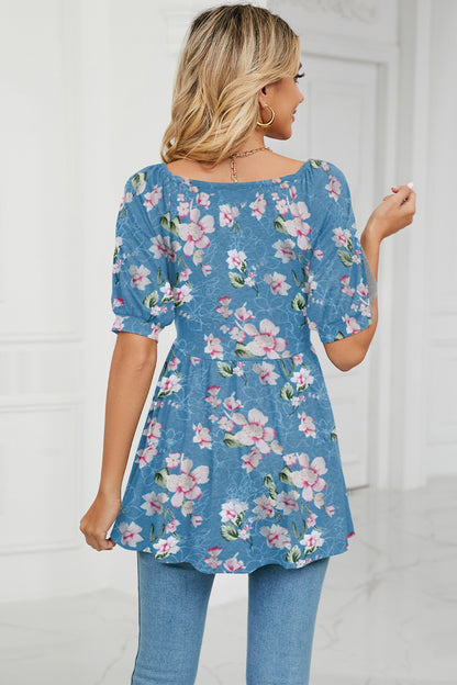 Floral V-Neck Babydoll Blouse