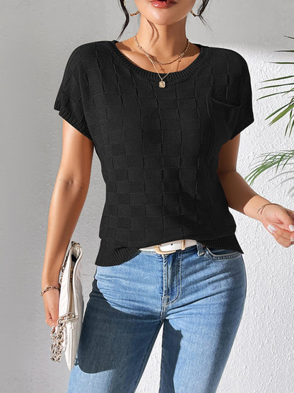 Round Neck Short Sleeve Knit Top