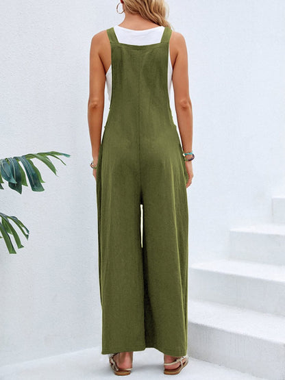 Full Size Square Neck Wide Strap Overalls