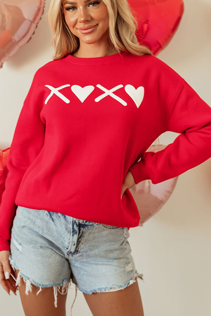 Valentine’s Day XOXO Round Neck Drop Shoulder Sweatshirt