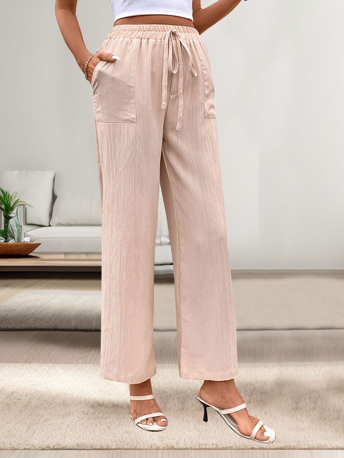 Perfee Tied Wide Leg Pants with Pockets