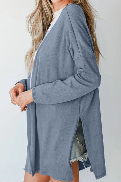 Slit Open Front Long Sleeve Cover Up